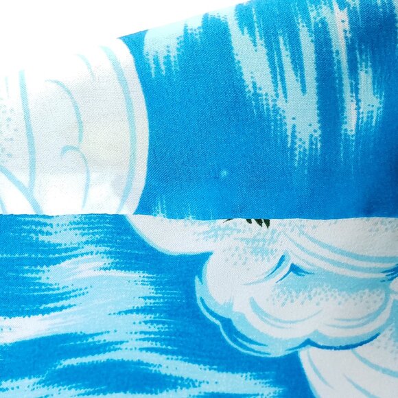 Vtg Van Cort Hawaiian Shirt Men's L? Short Sleeve Blue White Fish Island Print - Picture 7 of 7